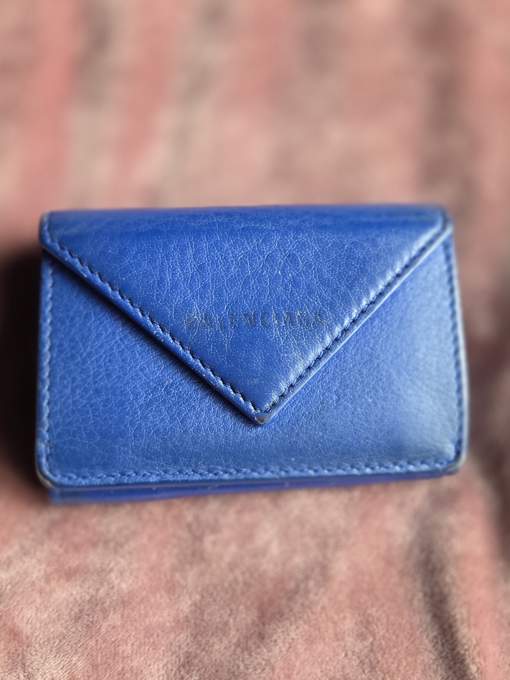 Blue Balenciaga Papier Mini Trifold Envelope Wallet